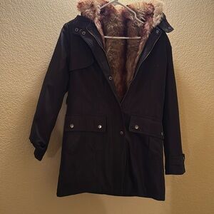 Black winter coat with fur insert size small